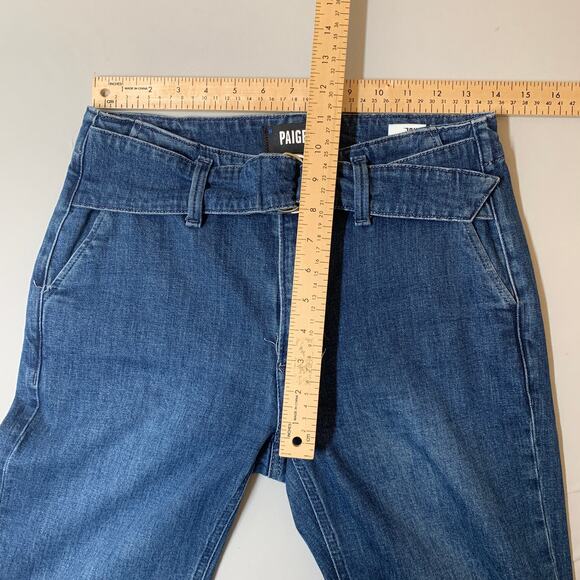 PAIGE Genevieve Jeans Women 27 High Rise Flare Belted Medium Indigo Cecilia - Picture 10 of 16